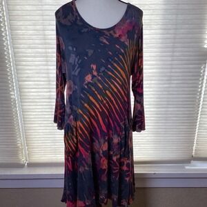Kathmandu Imports Tie Dye Shark Bite Hem, Black/Red/Orange, Boho, No Size Tag